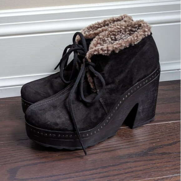 Rag & Bone Black Suede Inez Shearling Desert Clog Boots - Picture 1 of 8